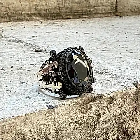 Oniks doğal taşlı oksitli 925 ayar el yapımı erkek gümüş yüzük modeli