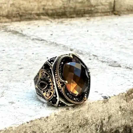 Sultanit taşlı oksitli 925 ayar el yapımı erkek gümüş yüzük modeli